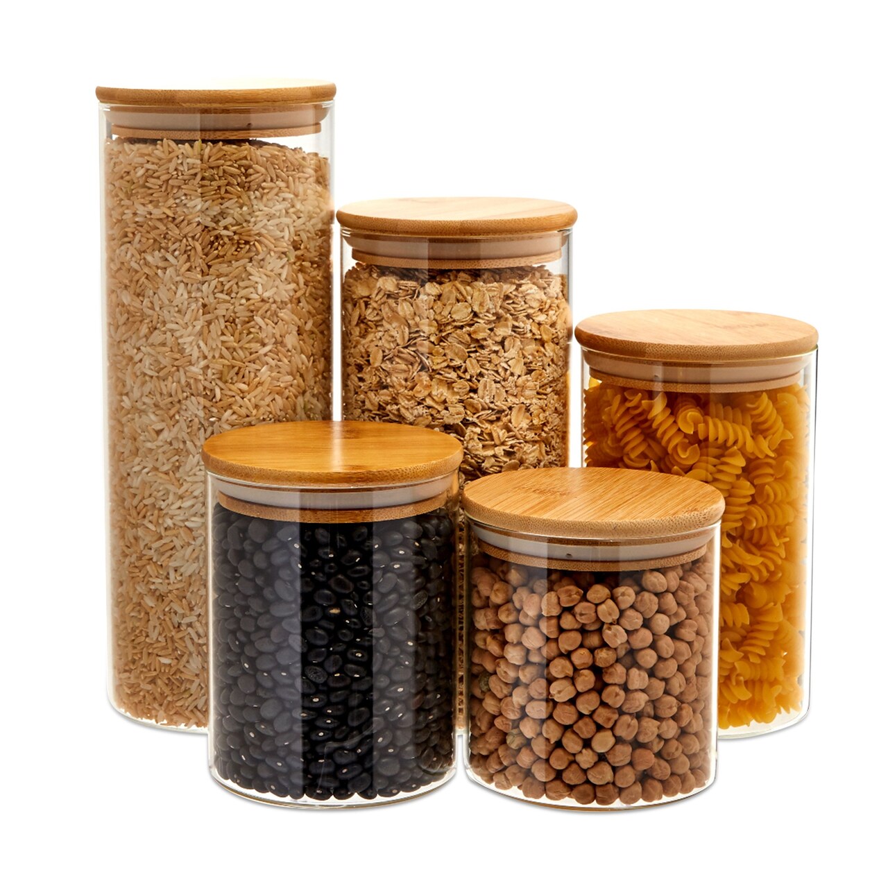 Juvale Glass Food Airtight Pantry Storage Containers - 5-Piece Clear Glass Set, 16-52 oz, Wood Lids - Airtight Food Storage Containers for Kitchen & Pantry Organization